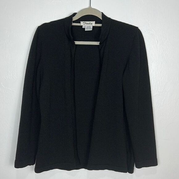 Toula Vintage Black Wool Blend Open Front Cardigan Sweater Size 6 - Picture 1 of 9